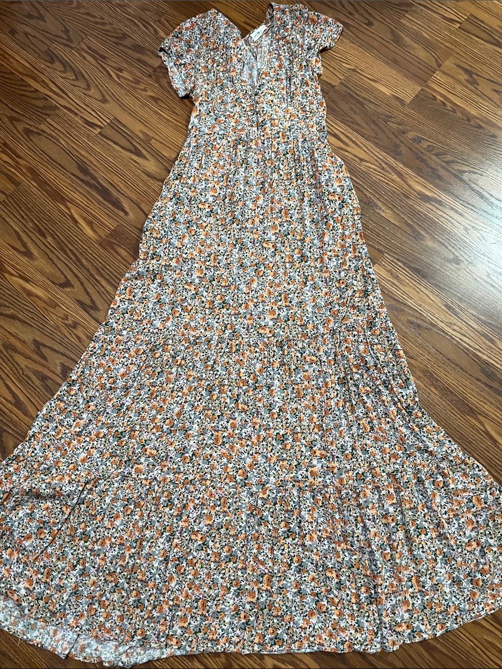 NATURAL LIFE Evangeline Orange Floral Maxi Dress size Small